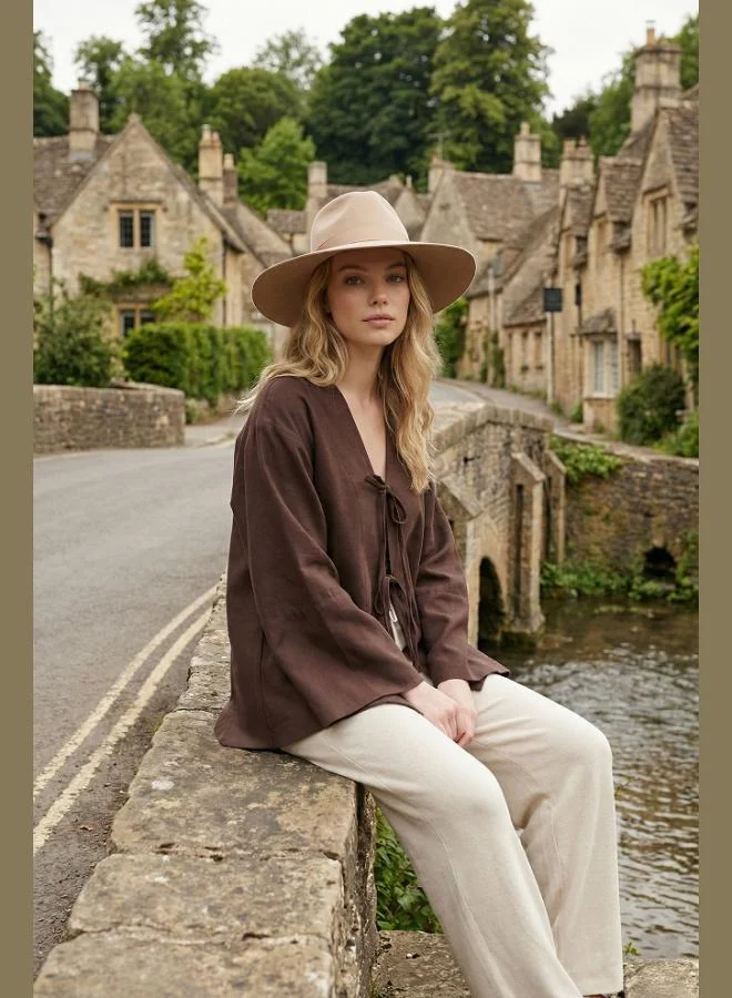 ليلا قميص ليلا قطن بقصة مريحة وأكمام برباط للنساء